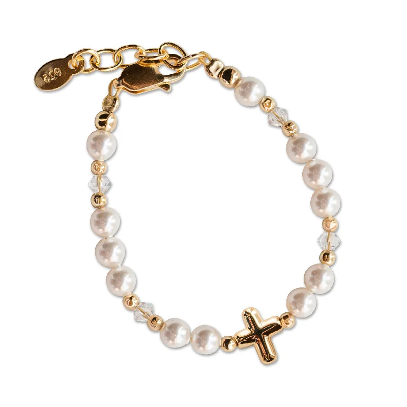 Best Jewelry Deals – Premium Quality At Exclusive Discounts 14K Gold-Plated Simulated Pearl Bracelet with Cross Baptism or First Communion Gift