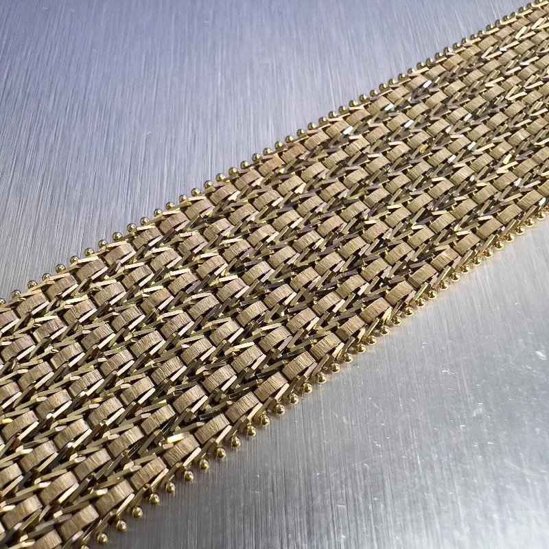 Shop Dazzling Jewelry With Special Promotional Discounts Imperial 14k Yellow Gold Fancy Mixed Wheat Mesh Link 24mm Bracelet 7.50" 44.7g