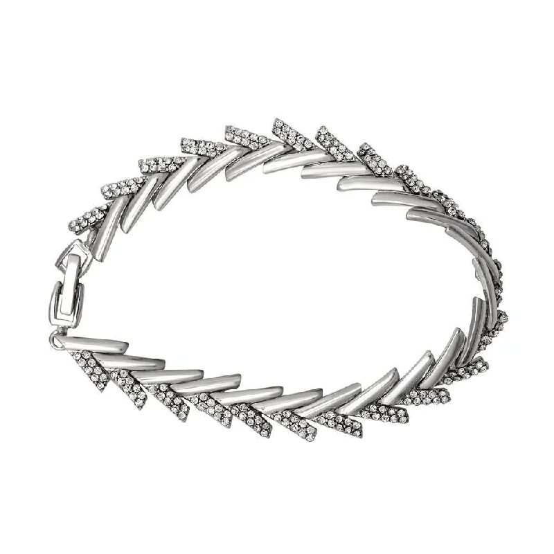 Shop Elegant Jewelry At Unbeatable Prices Mahi Crystal White Arrow Rhodium Plated Bracelet For Women