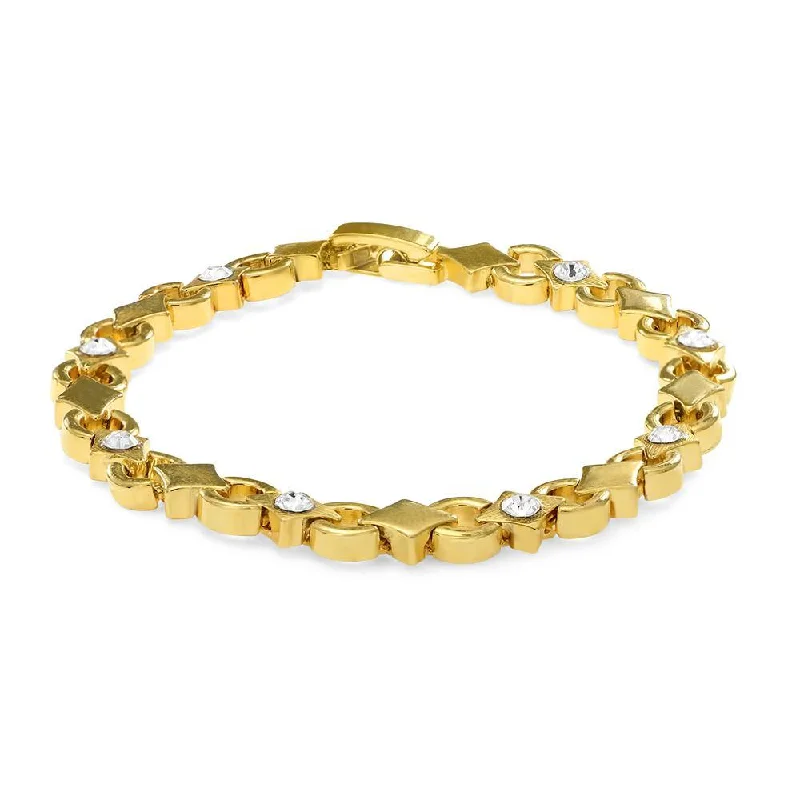 Trendy Minimalist Jewelry For Everyday Wear Mahi Gold Plated Admiring Bracelet With Crystals For Women