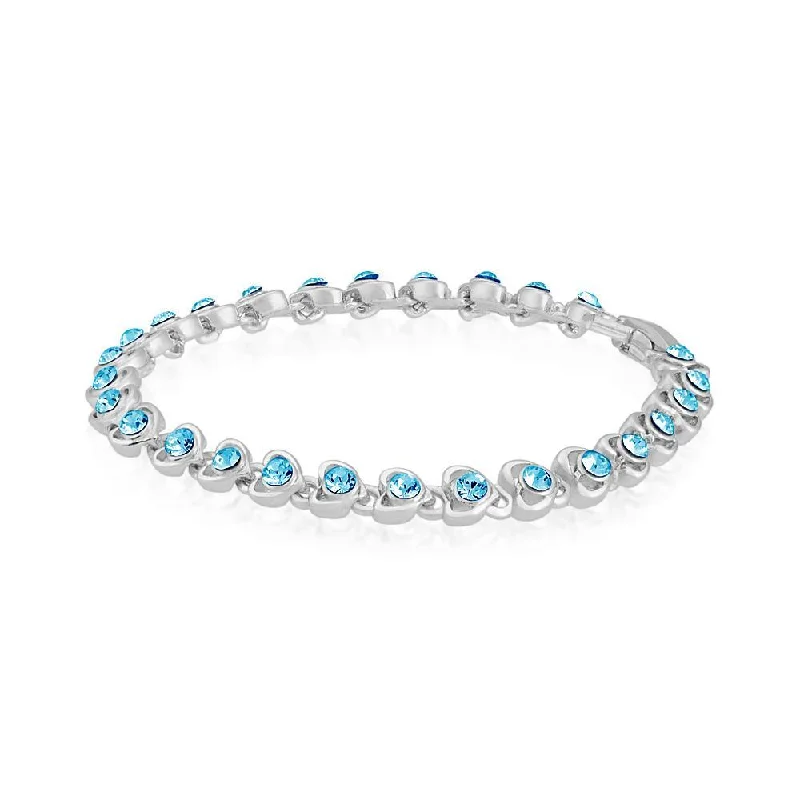 Chic And Stylish Jewelry At Discounted Prices Mahi Rhodium Plated Blue Hearts Bracelet With Crystals For Women