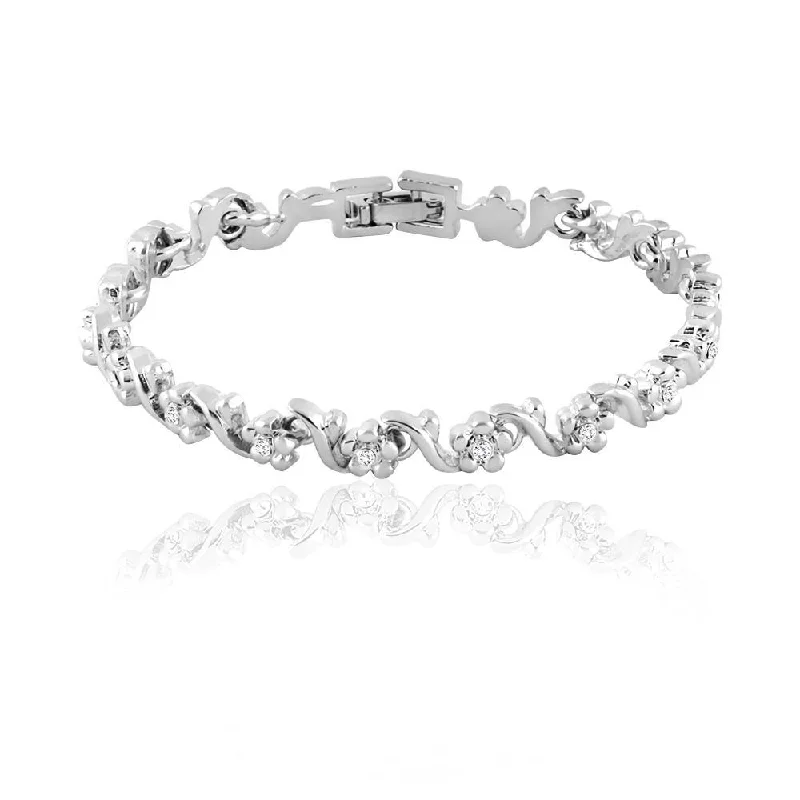 Adjustable Charm Bracelets For A Perfect Fit Mahi Rhodium Plated Floral And Leaves Bracelet With Crystal For Women