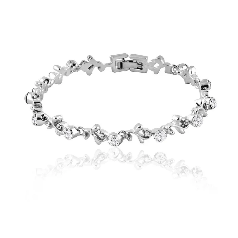 Dainty Floral Jewelry For Feminine Elegance Mahi Rhodium Plated Flower Garland Bracelet With Crystal For Women