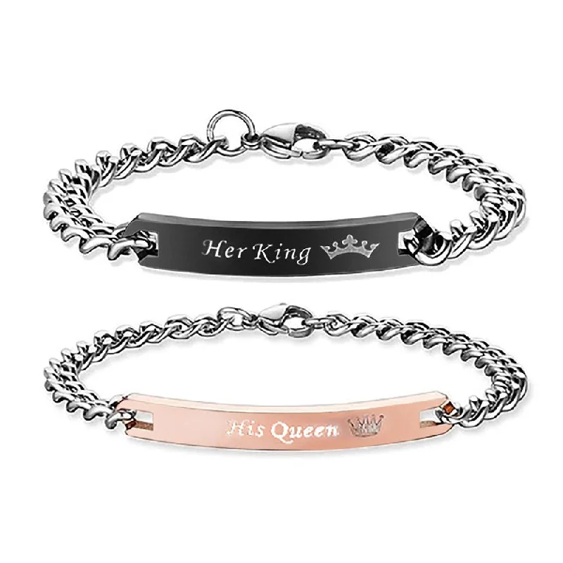 Shop Dazzling Jewelry With Special Promotional Discounts Mahi Rhodium Plated Glamorous Her King and His Queen Love Couple Bracelet