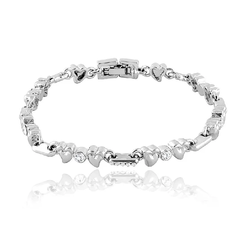 Fashion-Forward Geometric Jewelry For Contemporary Style Mahi Rhodium Plated Hearts And Rounds Bracelet With Crystal For Women