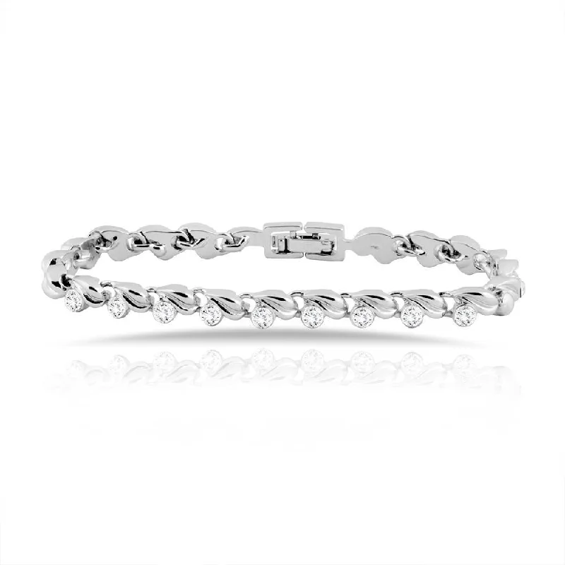 Waterproof Stainless Steel Jewelry For Lasting Beauty Mahi Rhodium Plated Leafy Bracelet With Crystal For Women