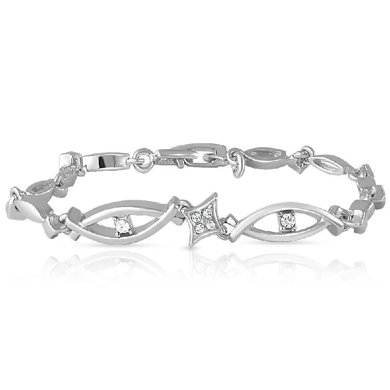 Eco-Friendly Sustainable Jewelry For Conscious Buyers Mahi Rhodium Plated Marquise Bracelet With Crystal For Women