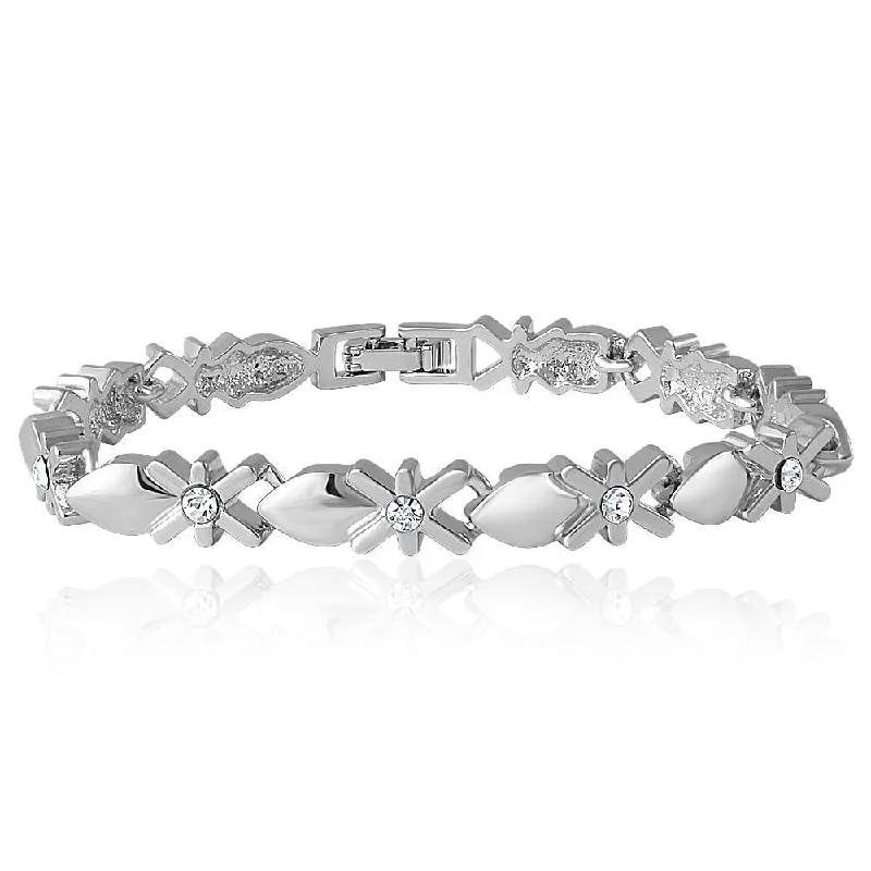 Luxury Handcrafted Jewelry For Elegant Looks Mahi Rhodium Plated Mesmerizing Bracelet With Crystal For Women