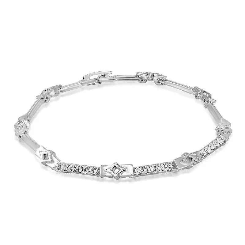 Delicate Crystal Jewelry For Sophisticated Charm Mahi Rhodium Plated Radiant White Bracelet With Crystals For Women