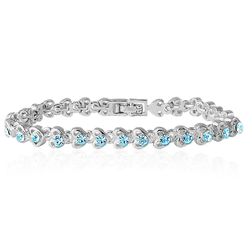 Shop Dazzling Rings, Earrings, And More At Special Discounts Mahi Rhodium Plated Tiny Blue Hearts Bracelet With Crystals For Women