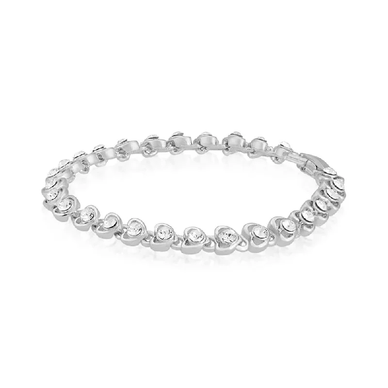 Unmissable Jewelry Discounts – Elevate Your Look For Less Mahi Rhodium Plated White Hearts Bracelet With Crystals For Women