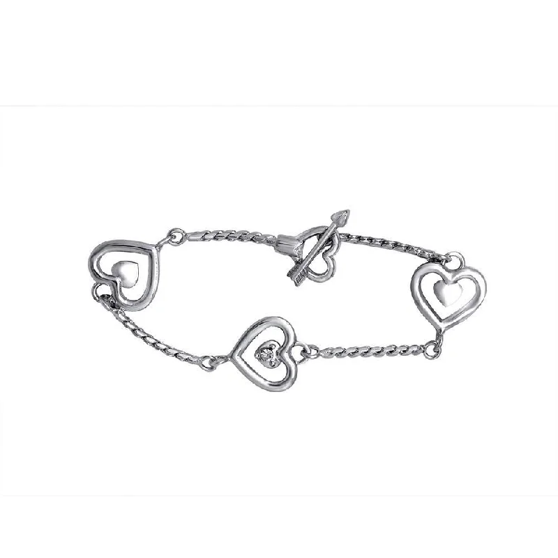 Clearance Sale On High-End Jewelry Collections Mahi Valentine Crystal White Three Heart Rhodium Plated Bracelet