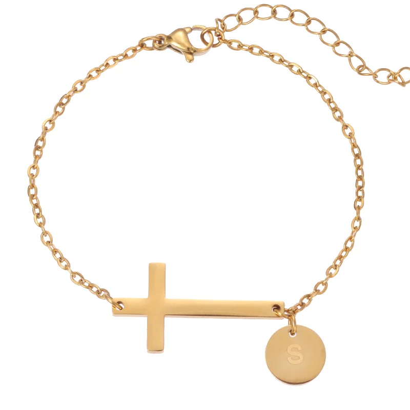 Trending Jewelry Styles Now At Limited-Time Discounts Personalized Cross Bracelet with Engraved Initial