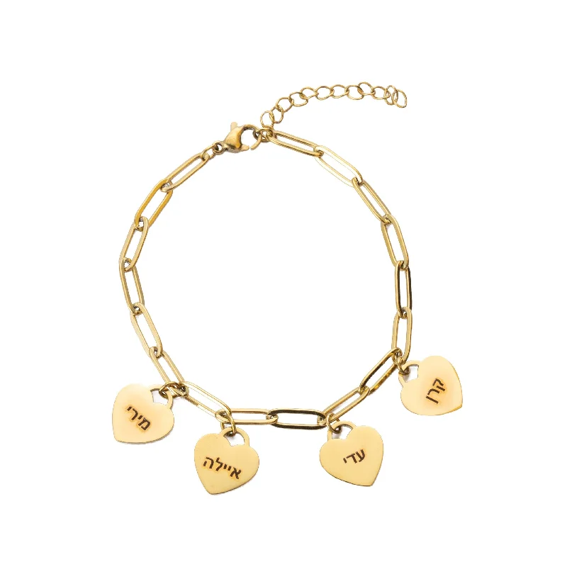 Luxury Jewelry At Budget-Friendly Prices – Grab Yours Now Hebrew Personalized Multiple Hearts Bracelet