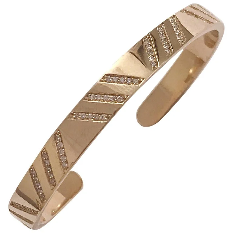 Customized Silver Jewelry For Unique Style 'Slash' Diamond and Yellow Gold Cuff Bracelet