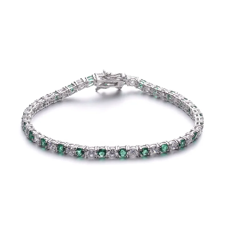 Breathtaking Jewelry At Limited-Time Savings Sterling Silver and Green Cubic Zirconia Fashion Bracelet