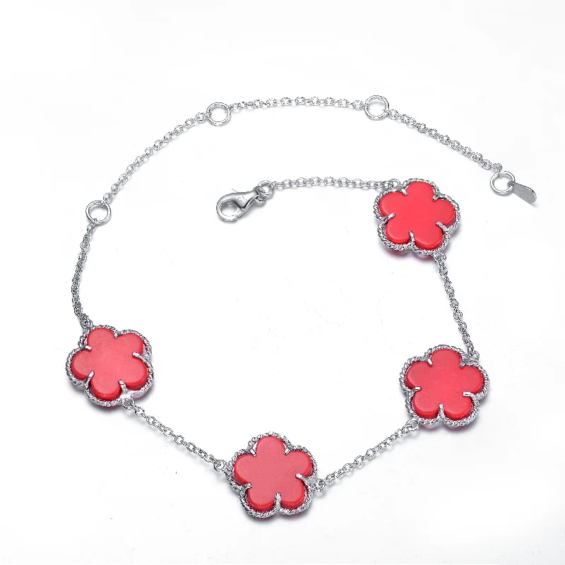 Grab Exquisite Jewelry At The Lowest Prices Sterling Silver Four Flower Bracelet