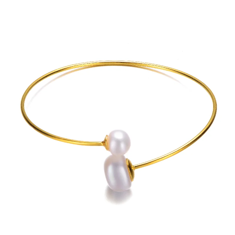 Stunning Statement Jewelry, Unbeatable Discounts Sterling Silver Gold Pearl Bangle Bracelet