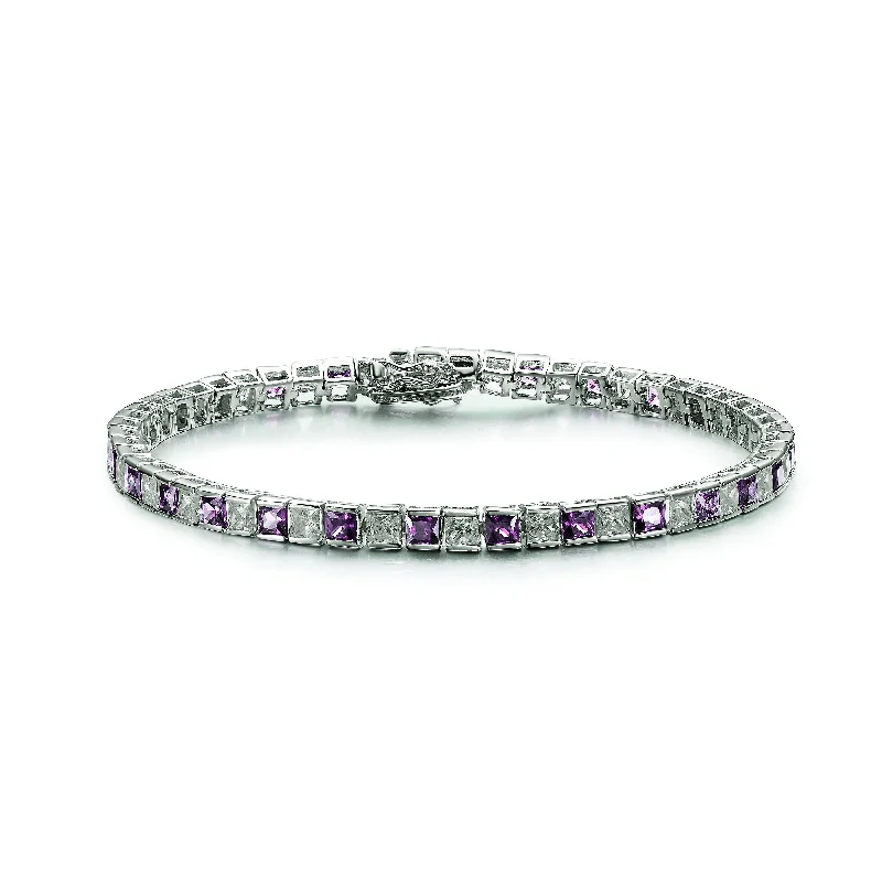 Affordable Glamour – Premium Jewelry For Less Sterling Silver Square Cubic Zirconia Stylish Tennis Bracelet