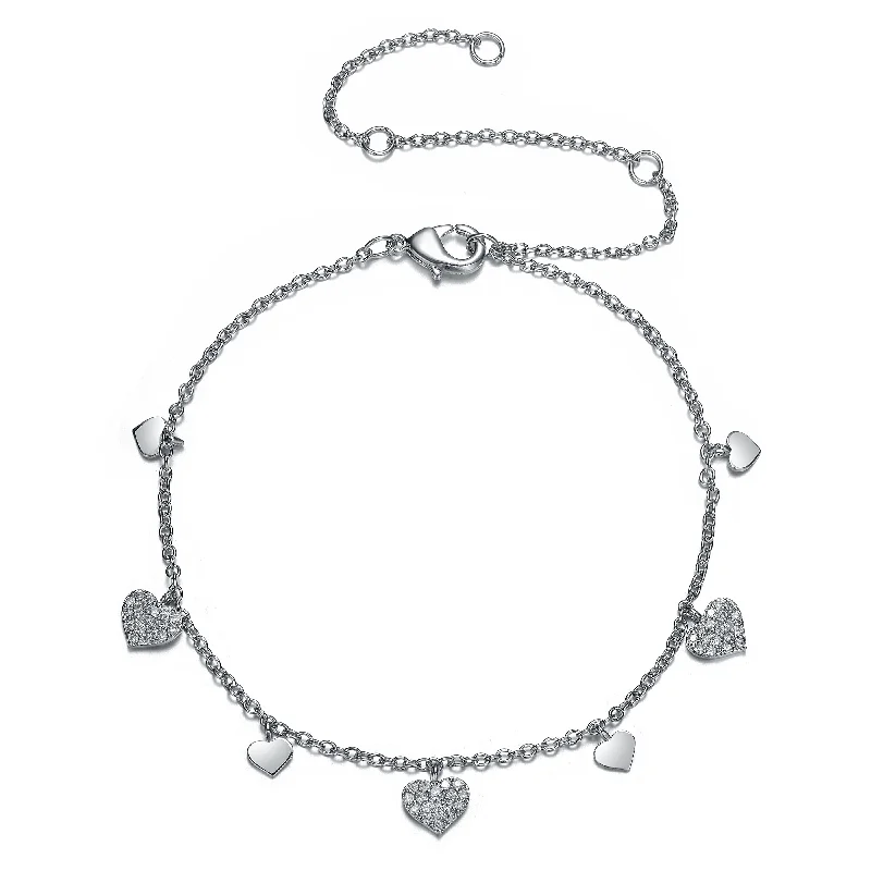 Dazzling Deals On Necklaces, Bracelets, And More Sterling Silver White Gold Plated Cubic Zirconia Heart Charm Bracelet