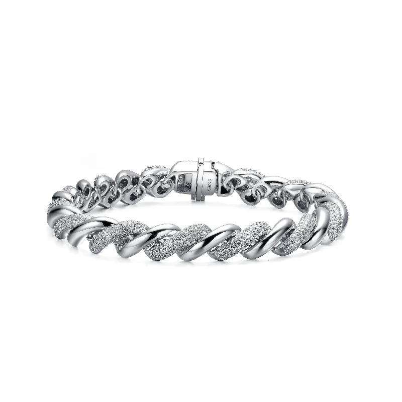 Exclusive Jewelry Offers – Shine For Less Sterling Silver with Rhodium Plated Clear Round Cubic Zirconia Wavy Twisted Bracelet