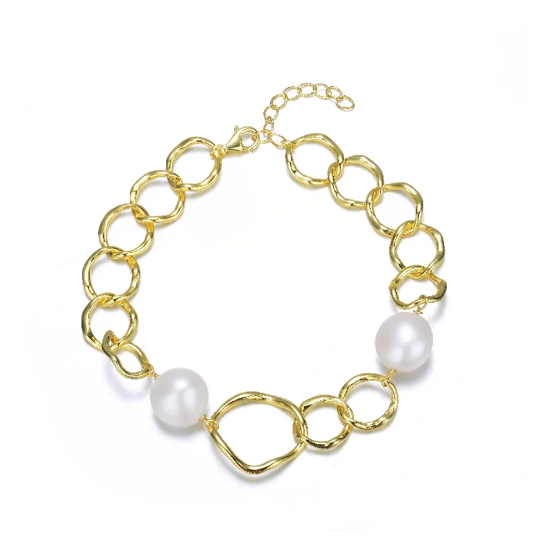 Jewelry Clearance – Final Chance To Save Big Sterling Silver Gold Plating and Genuine Freshwater Pearl chain Bracelet