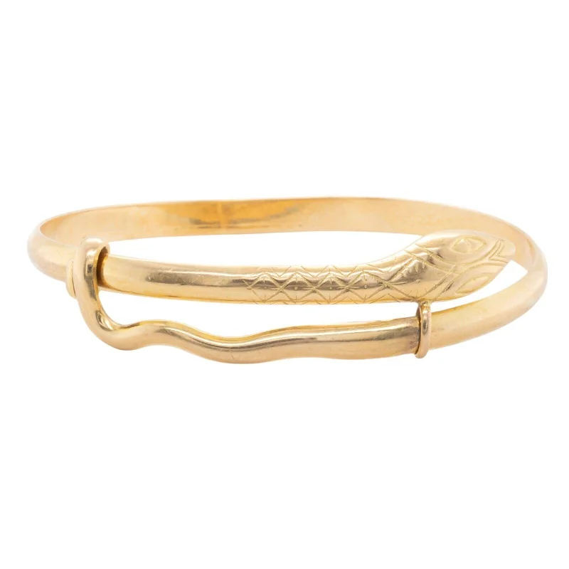 Flash Sale On Stunning Jewelry – Don't Miss Out Vintage 1AR 18k Yellow Gold Etched Snake Wrap Bangle Bracelet 32.3g 7.25"