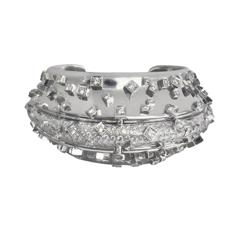 Exclusive Gemstone Jewelry Markdowns – Shop Now Wilfredo Rosado 18k White Gold Diamond Feather Array Cuff Bracelet WR 1051