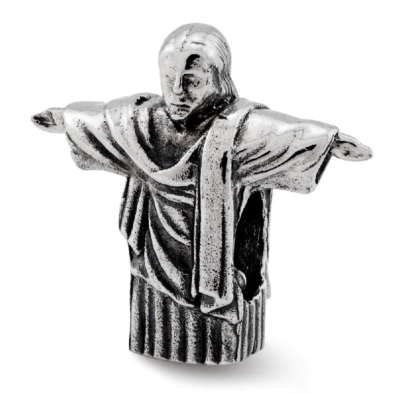 3D Christ the Redeemer Bead Charm in Antiqued Sterling Silver