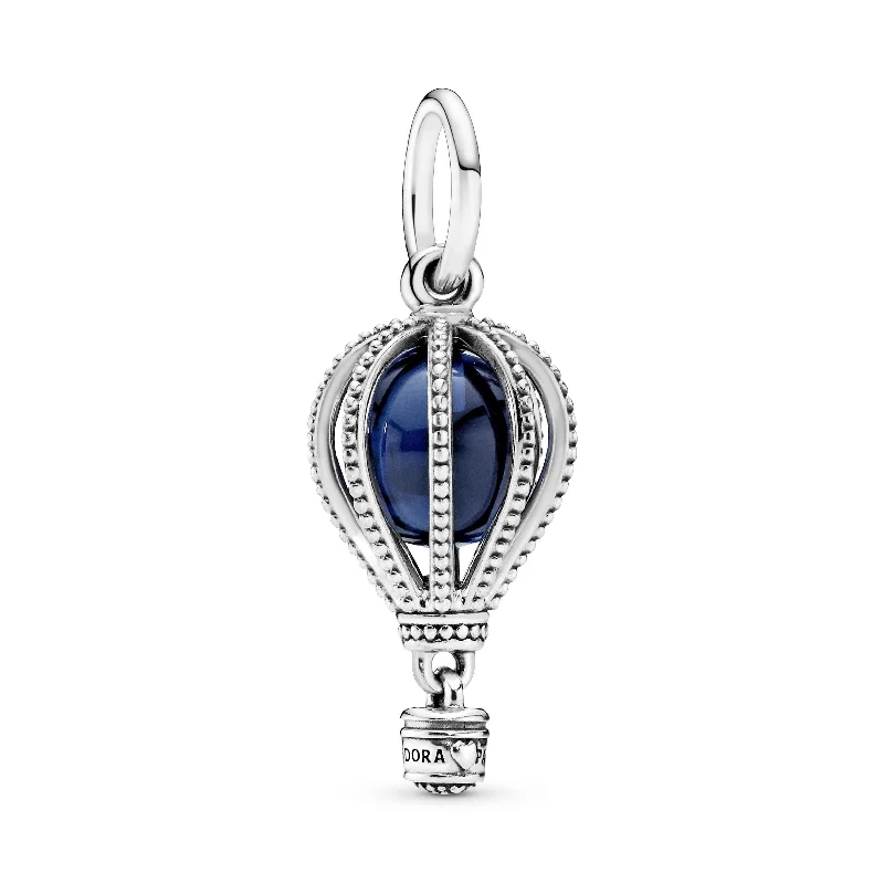 Air balloon silver dangle with encased moonlight blue crystal