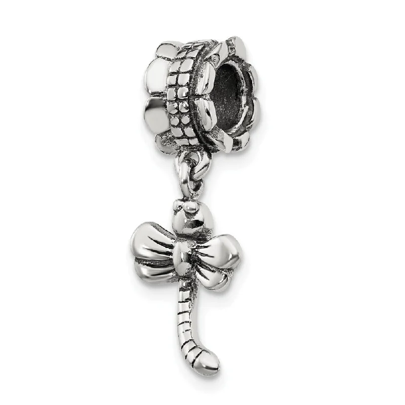 Antiqued Sterling Silver Dragonfly Dangle Bead Charm