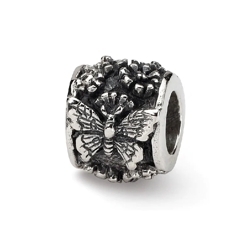 Sterling Silver Butterfly Barrel, Bali Bead Charm