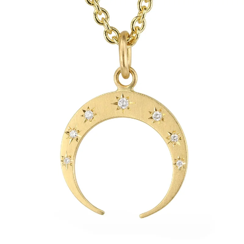 20K Gold "Crescent Moon" Pendant with Star-Set Diamonds