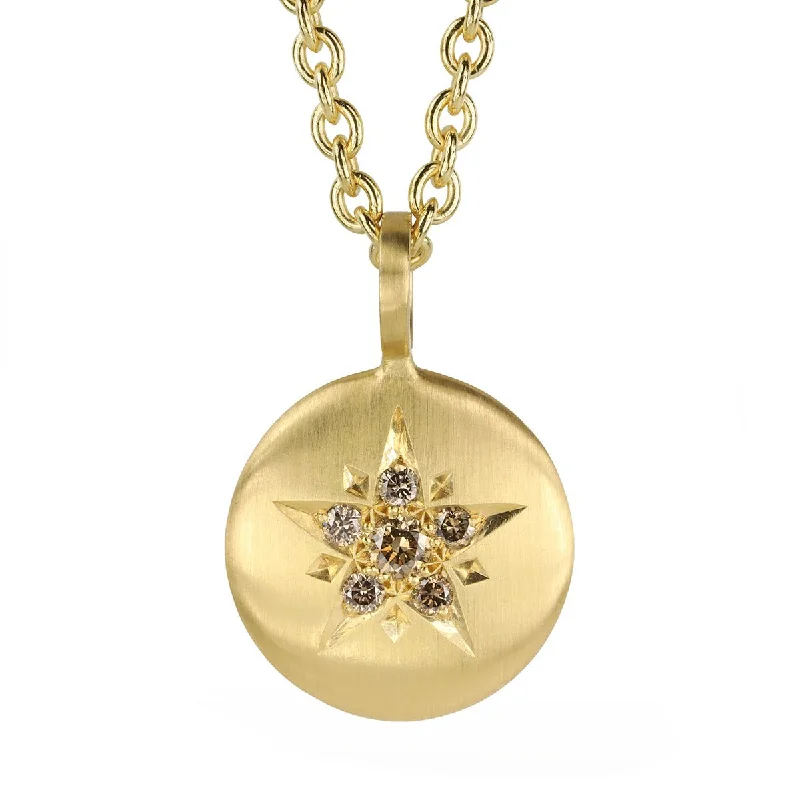 20K Gold Medium "Lentil" Pendant with Cognac Diamond Star Shape