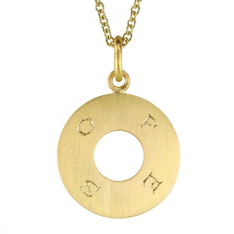 20K Gold Open Disc Pendant with Reversible "Opes/Spes" Engraving