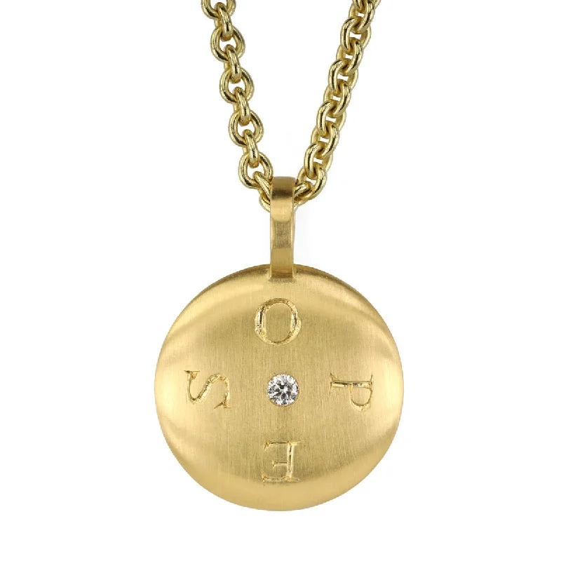 20K Gold "Large Lentil" Reversible Pendant with "Spes/Opes" Engraving and Diamond Center