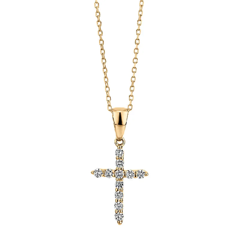 Cross pendant with diamond simulants in 10 carat yellow gold