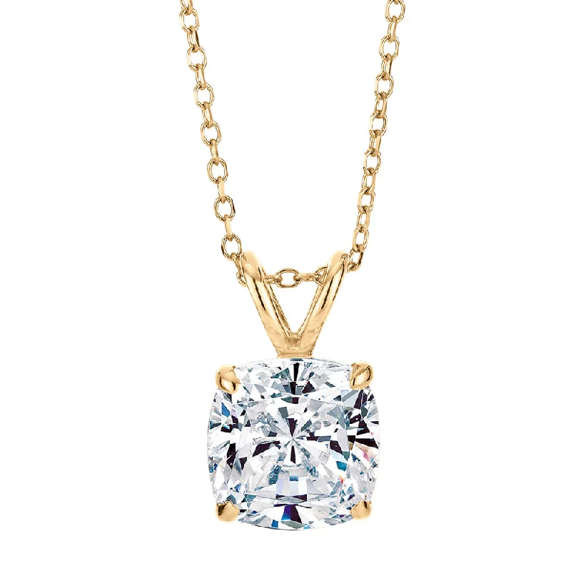 Cushion solitaire pendant with 2 carat* diamond simulant in 10 carat yellow gold