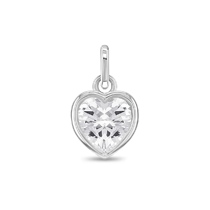 CZ Birthstone Heart Charm April – Diamond Kids / Children's / Girls for Charm Bracelet - Sterling Silver