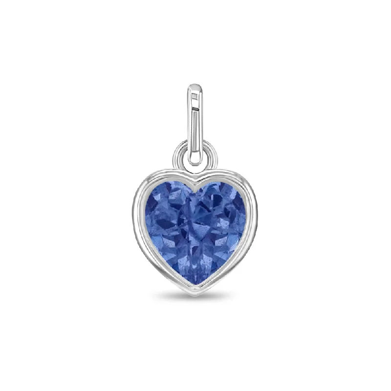 CZ Birthstone Heart Charm December – Blue Topaz Kids / Children's / Girls for Charm Bracelet - Sterling Silver