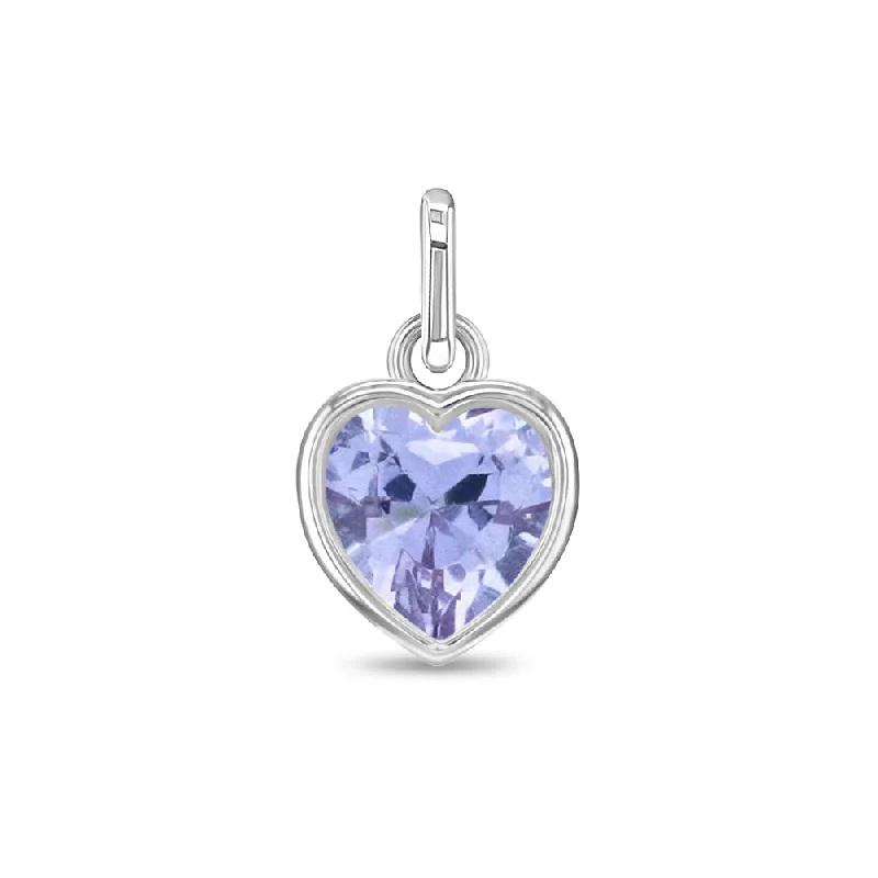 CZ Birthstone Heart Charm June – Alexandrite Kids / Children's / Girls for Charm Bracelet - Sterling Silver