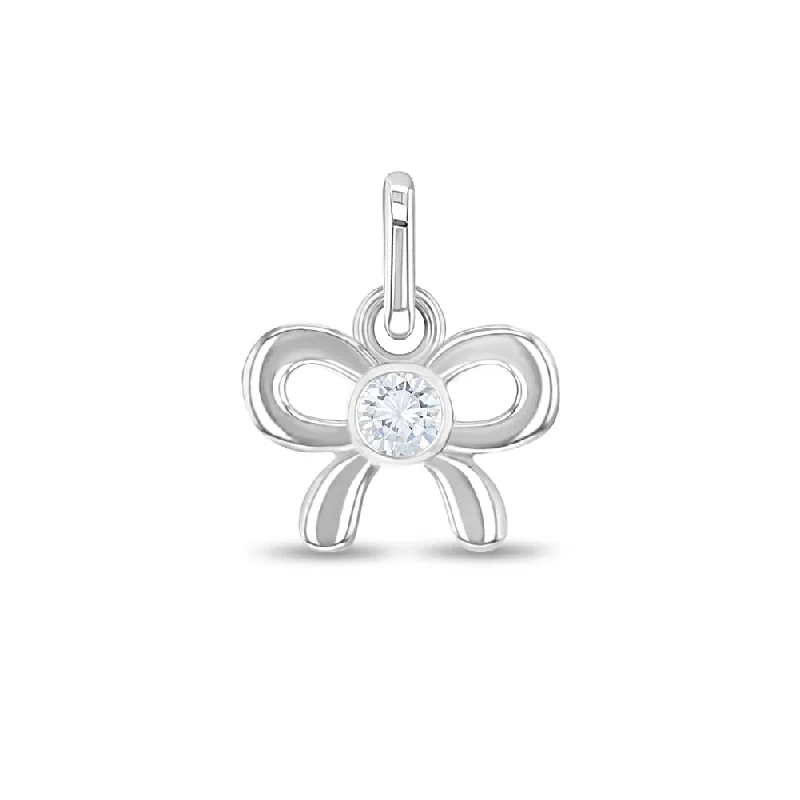 CZ Bow Charm Kids / Children's / Girls for Charm Bracelet - Sterling Silver