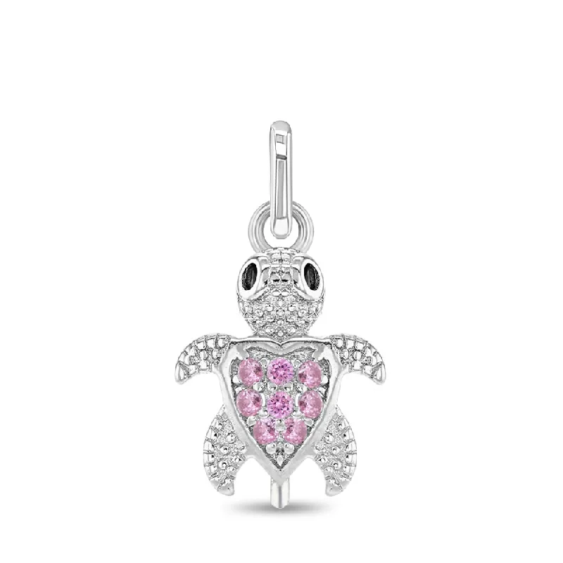 CZ Sea Turtle Charm Pink Kids / Children's / Girls for Charm Bracelet - Sterling Silver