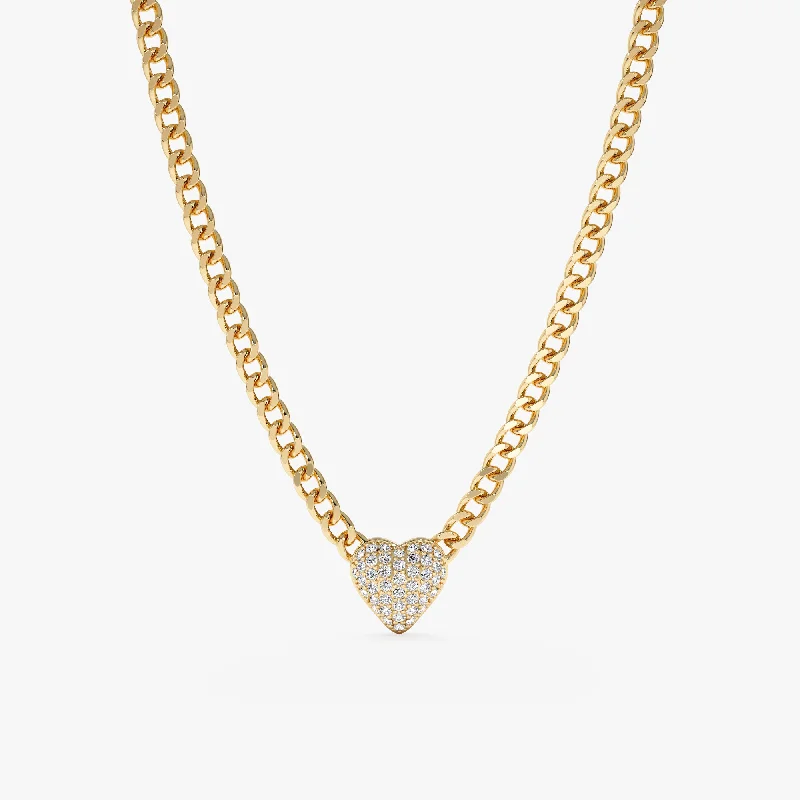 Diamond Puffer Heart Cuban Chain, Riley