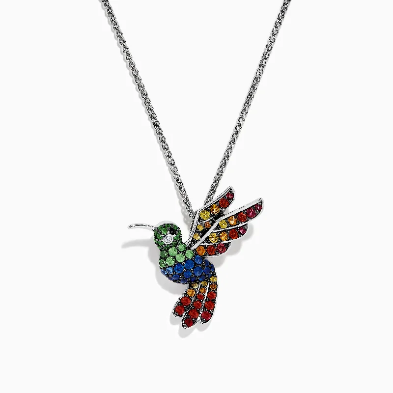 925 Safari Sterling Silver Multi Sapphires Humming Bird Pendant