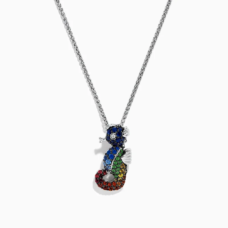 925 Seaside Sterling Silver Multi Sapphires Seahorse Pendant