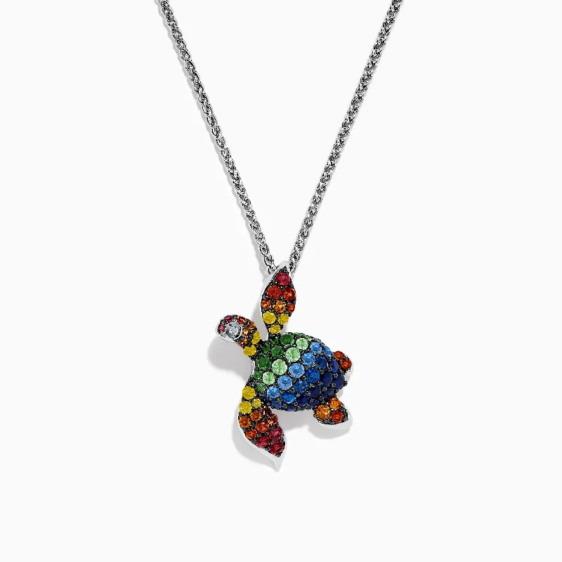 925 Seaside Sterling Silver Multi Sapphires Turtle Pendant