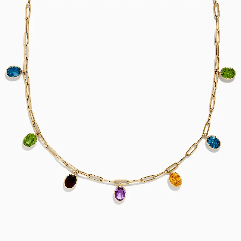 Mosaic 14K Yellow Gold Multi Gemstone Charm Necklace