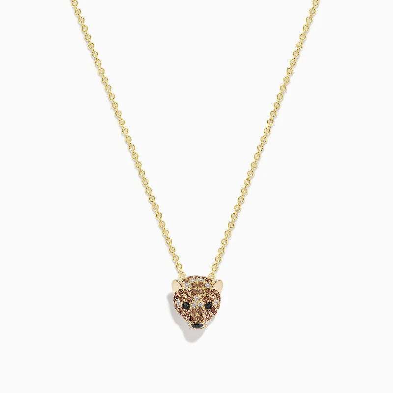 Safari 14K Yellow Gold Brown, Black, and White Diamond Bear Pendant