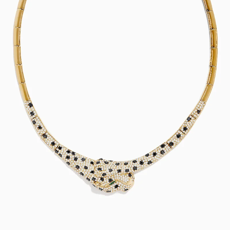 Signature 14K Yellow Gold Emerald, Black and White Diamond Necklace